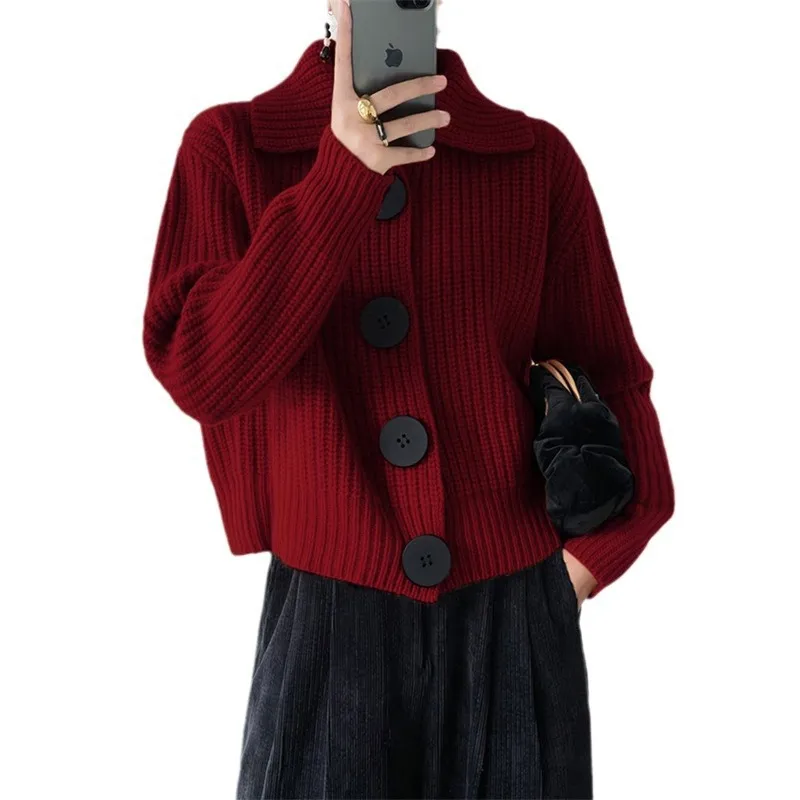 Cashmere Cardigan Women's V-neck Long Sleeve Loose - Red
