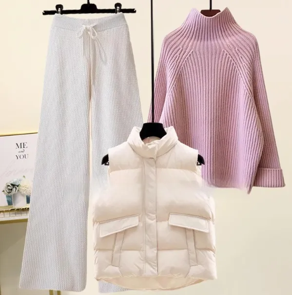Age reducing Fashion Autumn And Winter New Suit Women Pink Sweater3Set - Shop at LoveMi