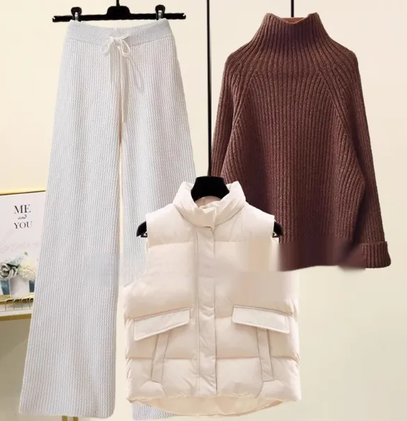 Age reducing Fashion Autumn And Winter New Suit Women Brown Sweater3Set - Shop at LoveMi