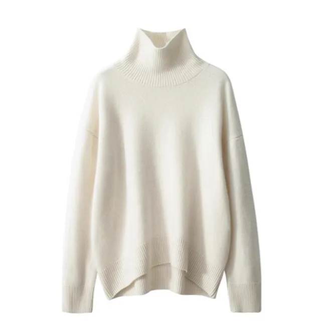 Women's Minimalist Turtleneck Wool Thick Loose Idle Style Knitted Bottoming Sweater White - Shop at LoveMi