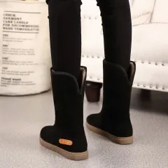Women's Non-slip Platform Cotton-padded Boots Flat Winter - Black - View 1