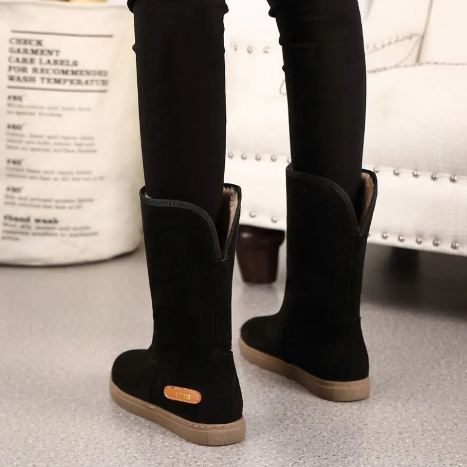 Women's Non-slip Platform Cotton-padded Boots Flat Winter - Black