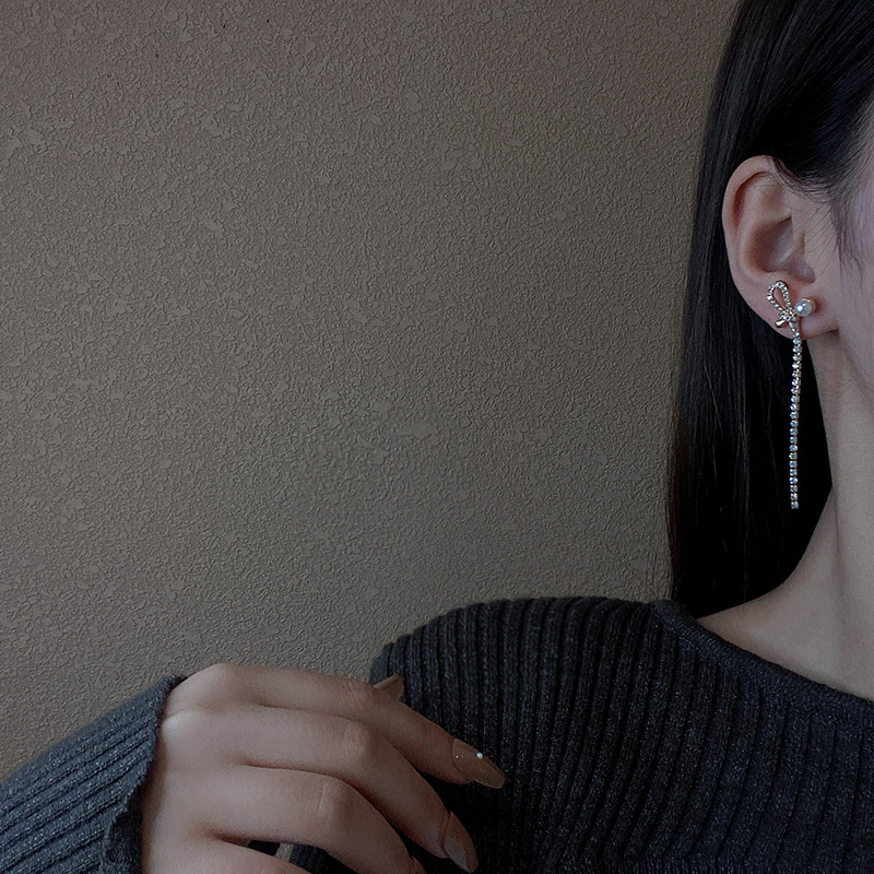 Fashion Bowknot Tassel Earrings Women's Long