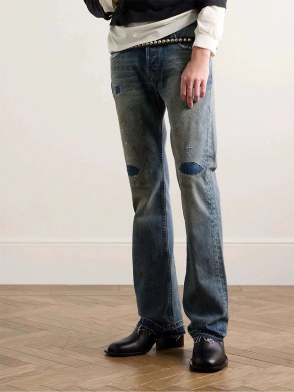 Title 4, Loose Wide Leg Distressed Patch Skinny Jeans