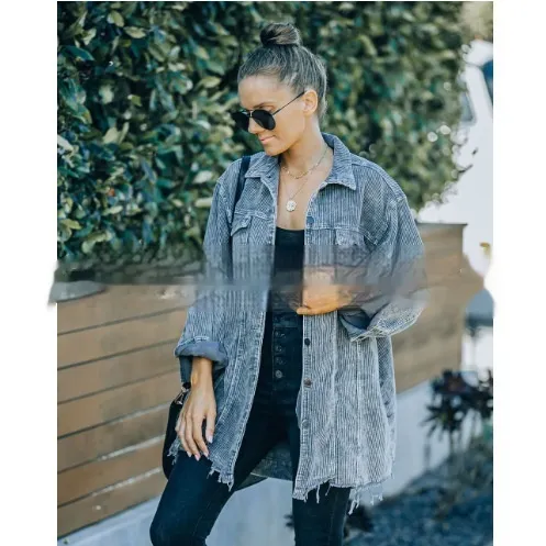 Washed Corduroy Cotton Vintage Jacket Gray - Shop at LoveMi
