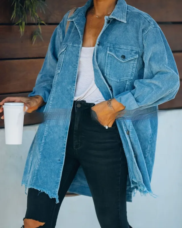 Washed Corduroy Cotton Vintage Jacket Denim Blue - Shop at LoveMi