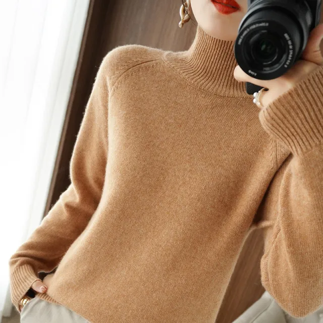 Women's Long sleeved Bottoming Shirt Slim Slimming High Collar Sweater Camel - Shop at LoveMi