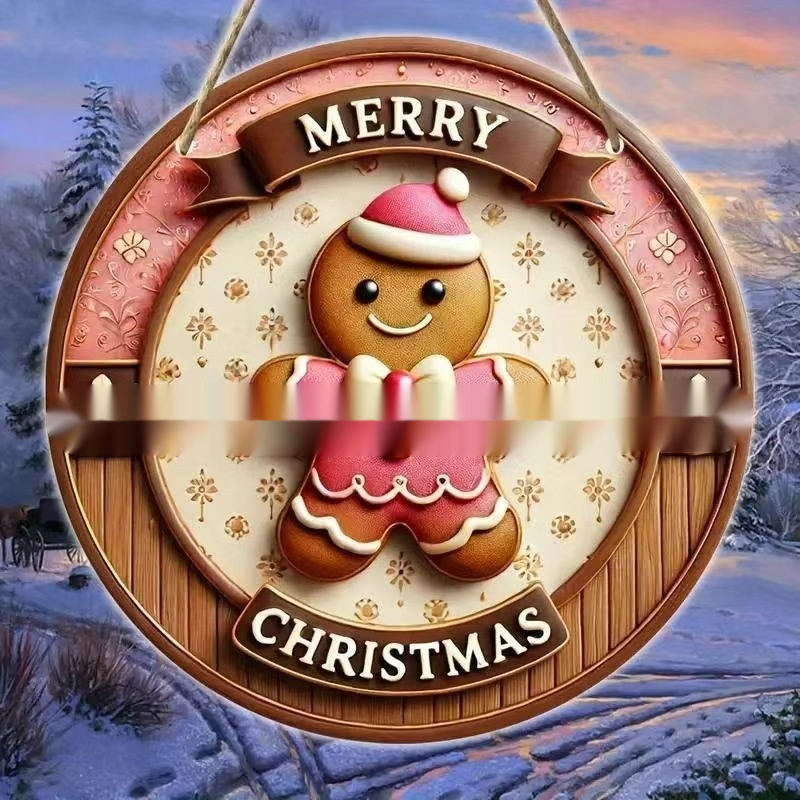 Title 5, Christmas Winter Gingerbread Man Door Plate Orn...