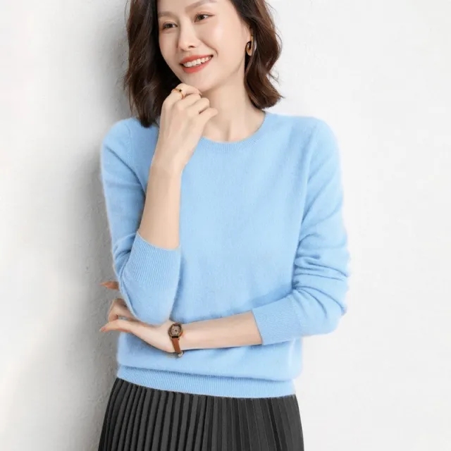 Round Neck Bottoming Shirt Long Sleeve Pullover Sky Blue - Shop at LoveMi