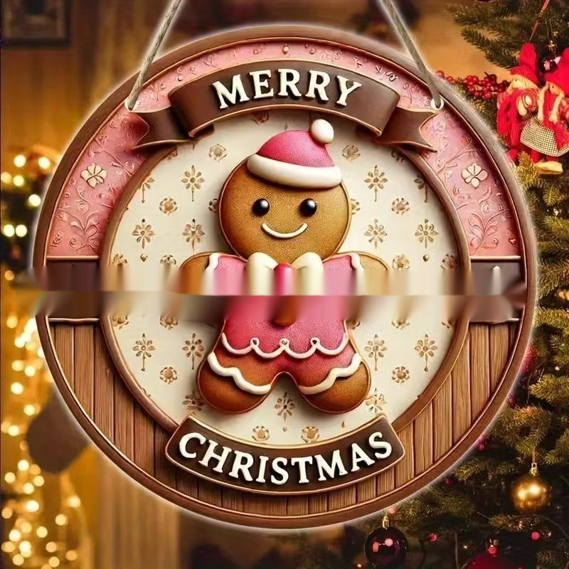 Title 2, Christmas Winter Gingerbread Man Door Plate Orn...