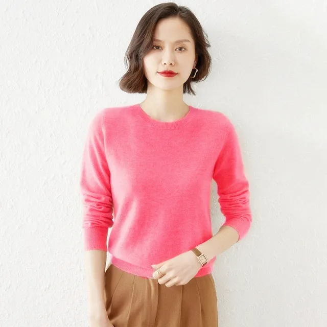 Round Neck Bottoming Shirt Long Sleeve Pullover Rose Red - Shop at LoveMi