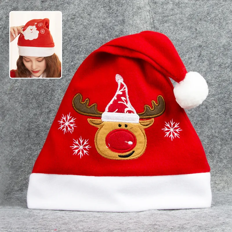Cartoon Christmas Hat with Elk Santa Claus Embroidery Design
