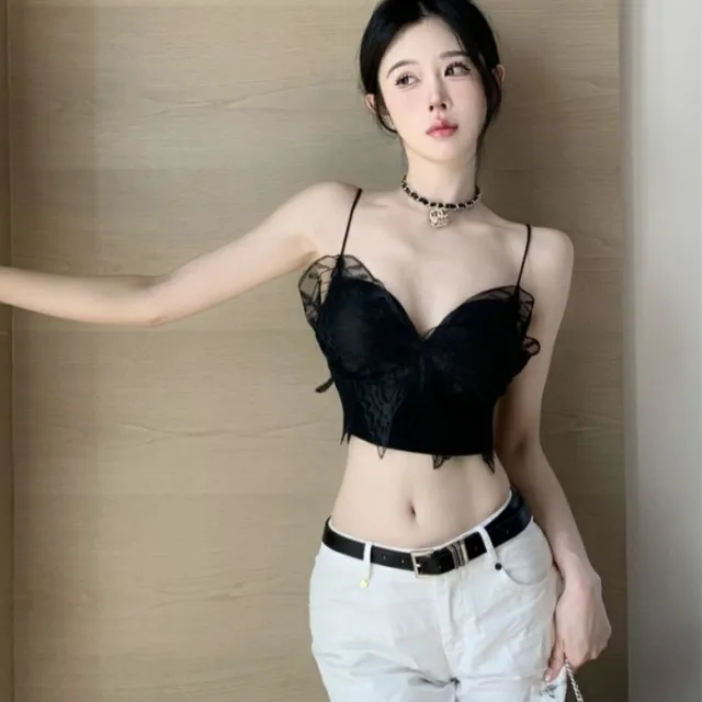 Pure Heavy Embroidery Butterfly Camisole Black - Shop at LoveMi
