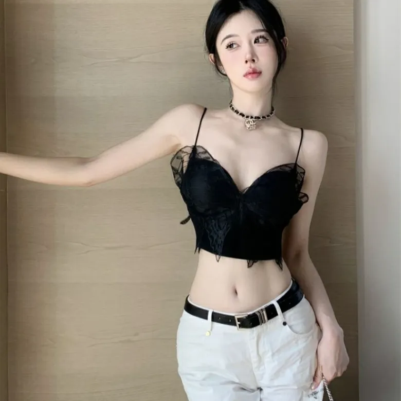 Pure Heavy Embroidery Butterfly Camisole - Black
