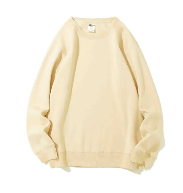 Polar Fleece Round Neck Sweater Fleece lined Light Board Candy Color Long sleeved Thickened Coat Milky Apricot Color - Shop at LoveMi