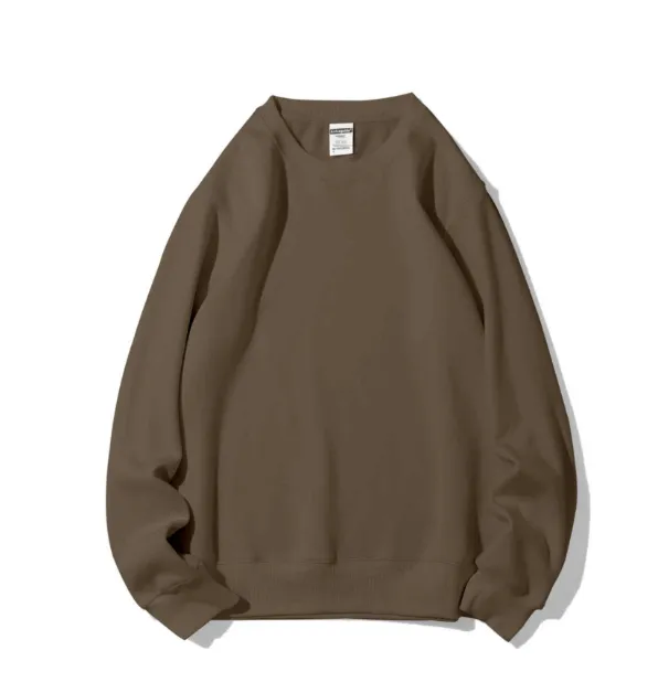 Polar Fleece Round Neck Sweater Fleece lined Light Board Candy Color Long sleeved Thickened Coat Mocha Color - Shop at LoveMi