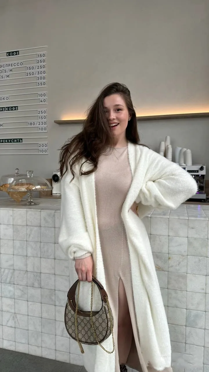 Sweater Suit Women's Loose Lengthened Cardigan Split Dress - White Cardigan