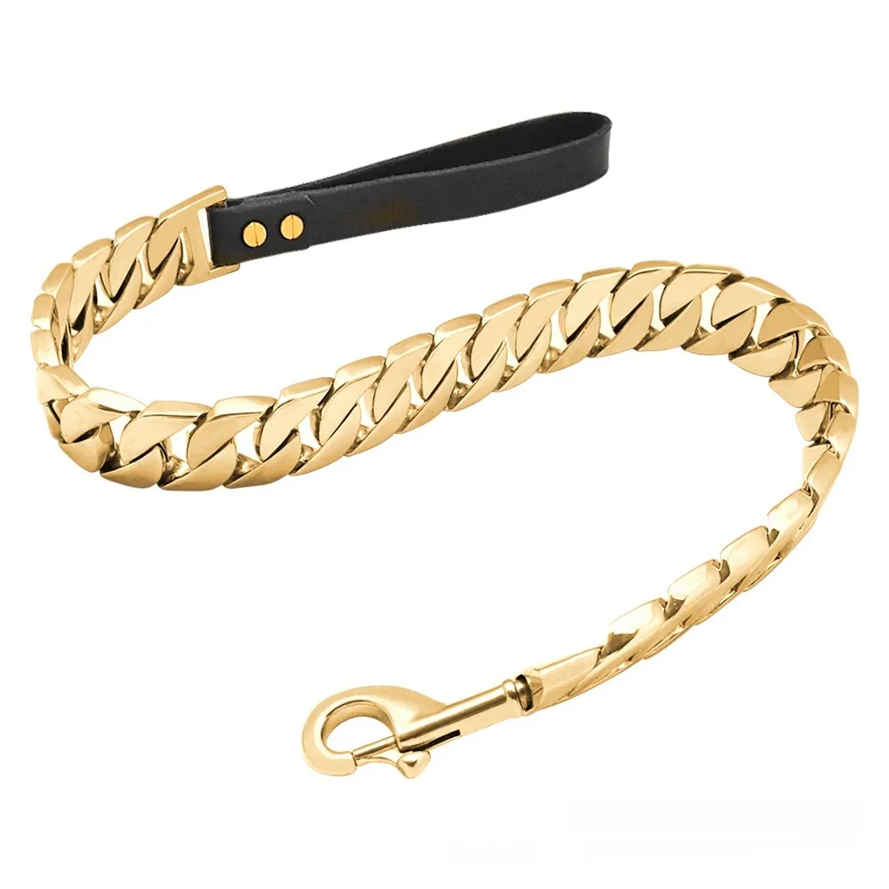 32MM Stainless Steel Cast Titanium Steel Dog Leash Gold Large Dog Hand Holding Rope - Gold