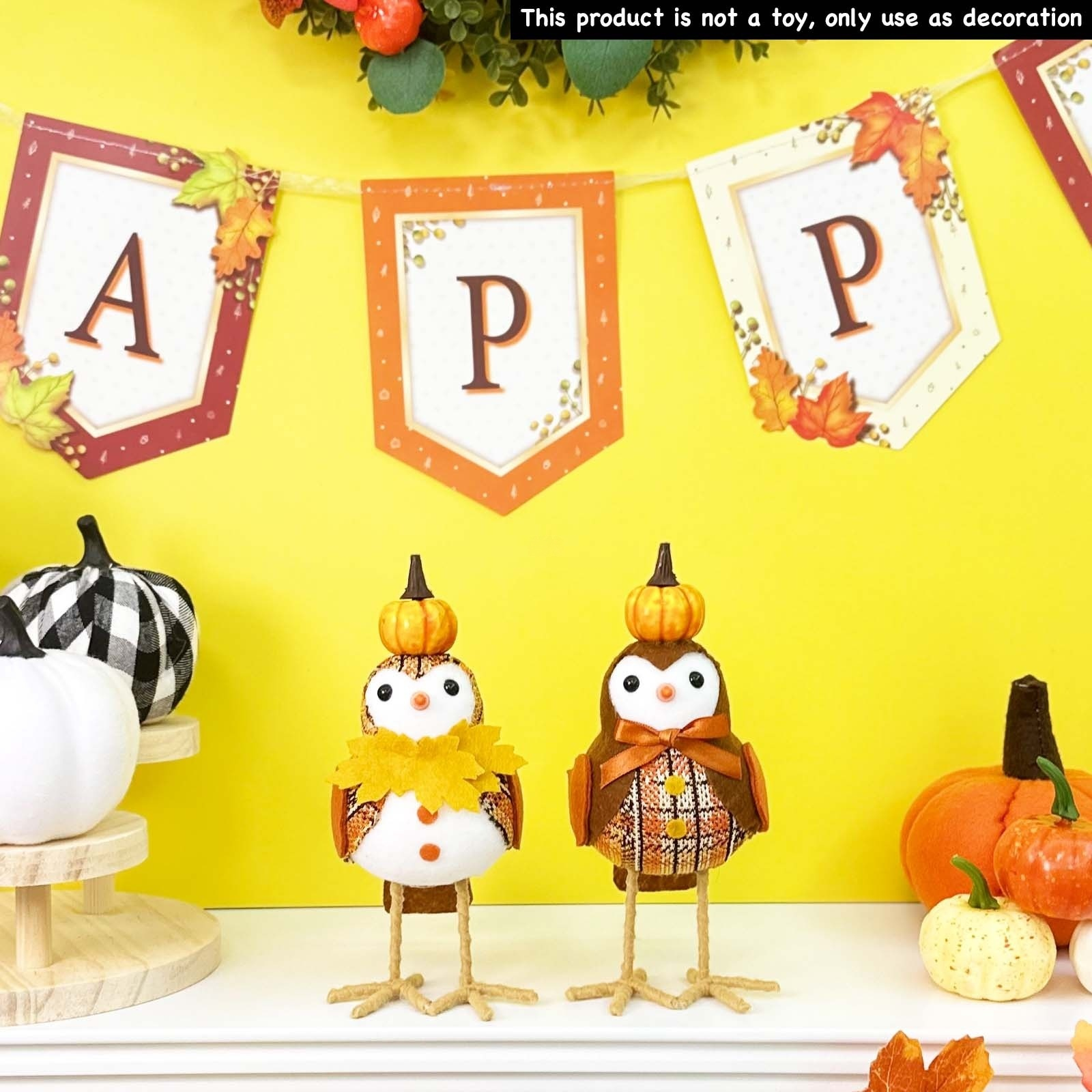 Title 3, Decoration Maple Leaf Pumpkin Bird Figurine Dol...