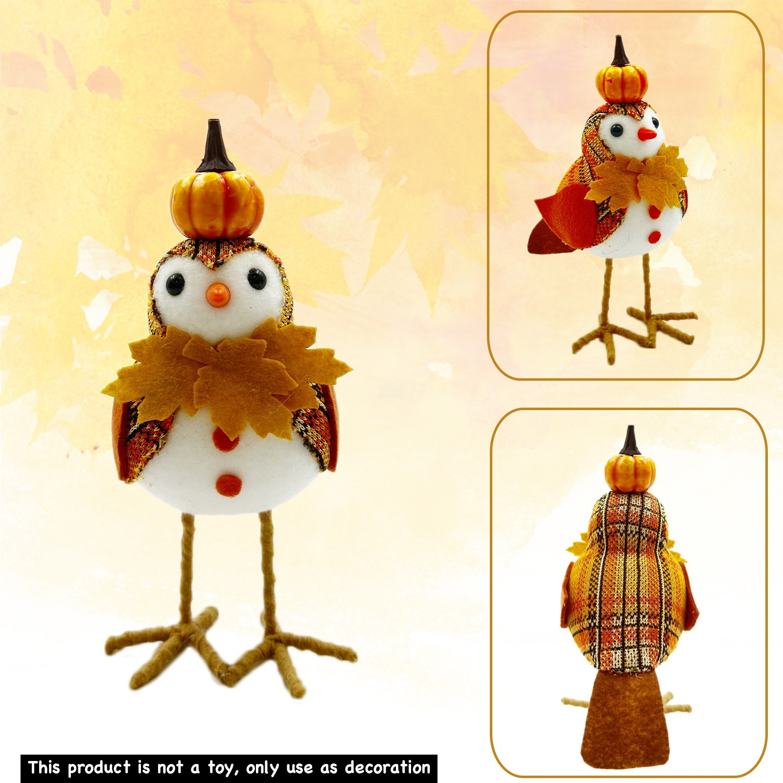 Title 4, Decoration Maple Leaf Pumpkin Bird Figurine Dol...