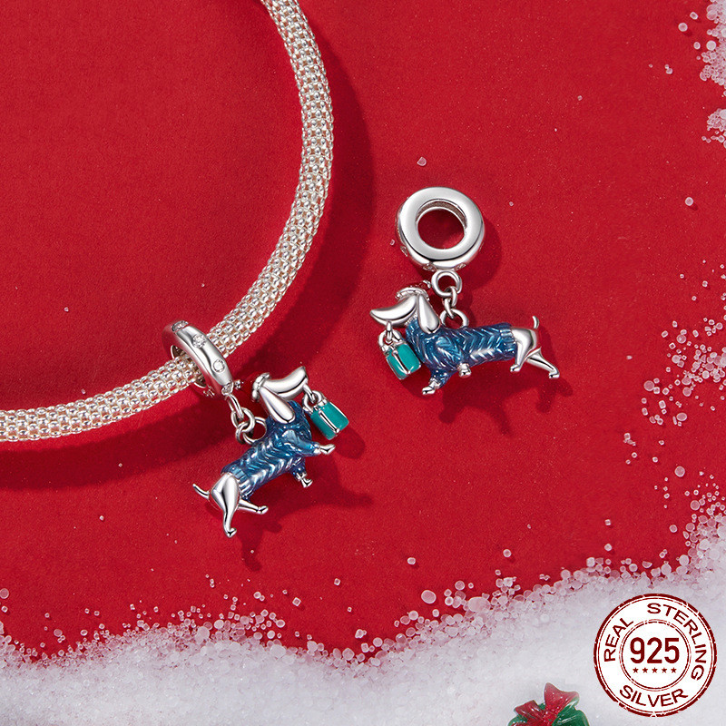 Creative Christmas Sausage Dog Pendant White Gold Plated Handmade DIY Ornament Accessories