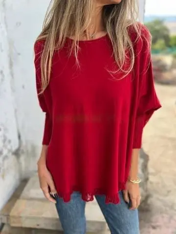 Autumn And Winter Long Sleeve Tree Fungus like Lacework Top Women's Knitted Undershirt Red - Shop at LoveMi