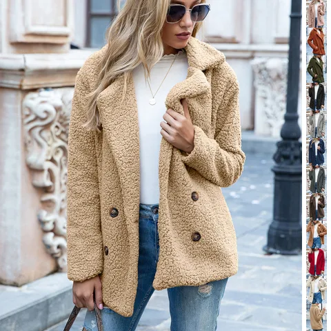 Loose Lapel Fluffy Coat Winter Button Jacket Cardigan Outwear