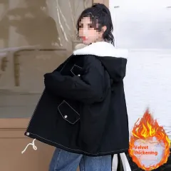 Young Girls' Winter Wear Cotton-padded Clothes Fleece-lined Thickened Coat - Black - View 1