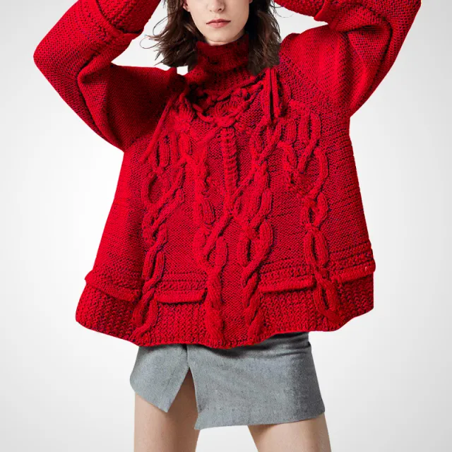 Autumn New Loose And Lazy Style Elegant Wool Sweater Red - Shop at LoveMi