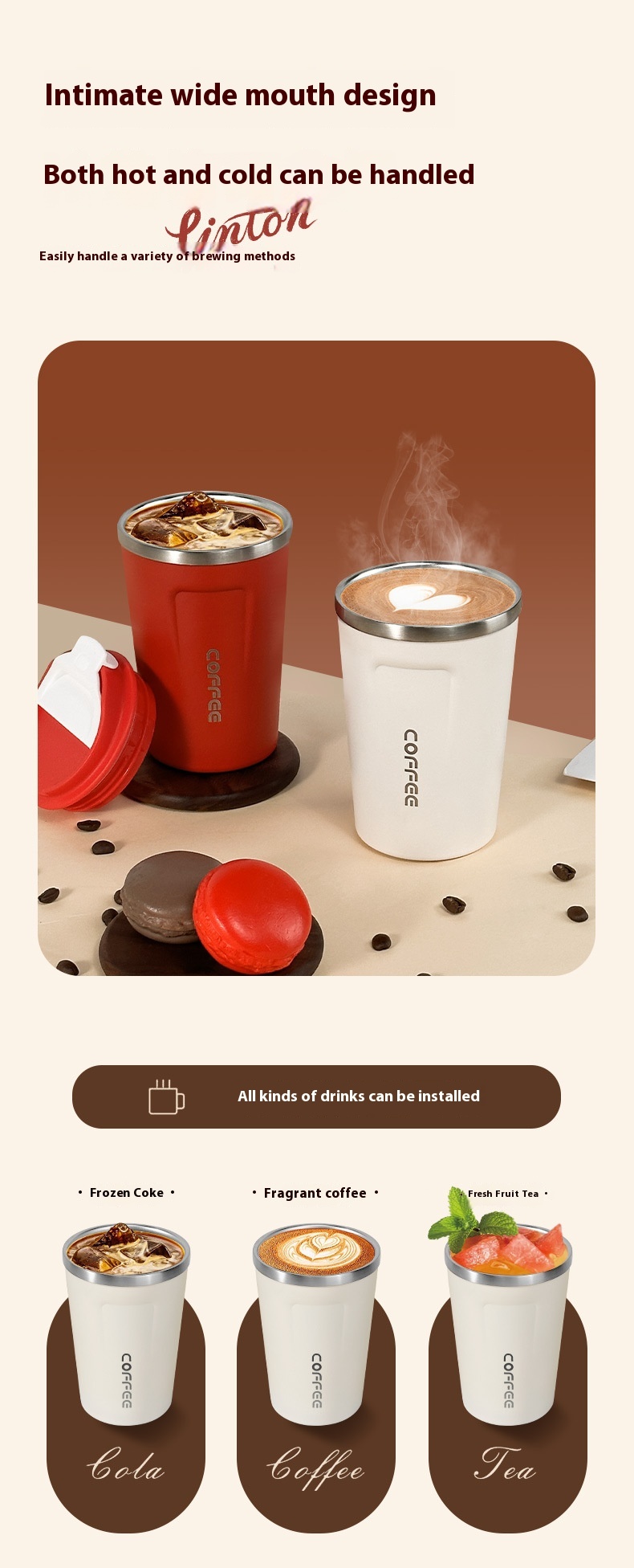 Title 4, Double-layer Vacuum Cup Coffee Cup 304 Stainles...