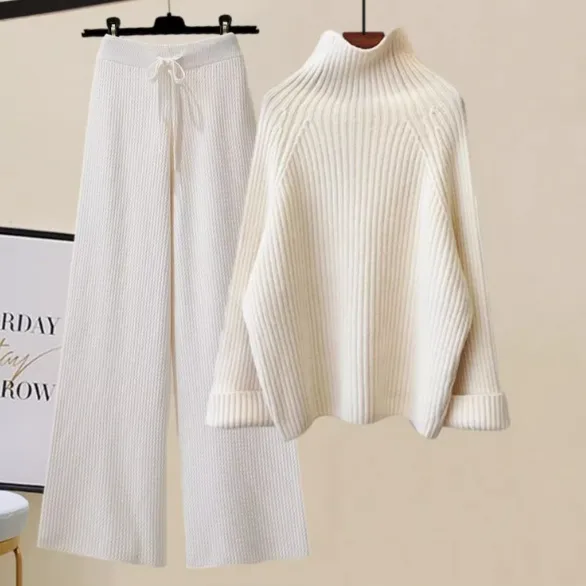 Age reducing Fashion Autumn And Winter New Suit Women Offwhitesweater Wideleg Pants - Shop at LoveMi