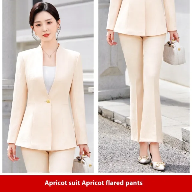 Female Autumn And Winter Long Sleeves Fashionable Suit Apricot Coat And Pants - Shop at LoveMi