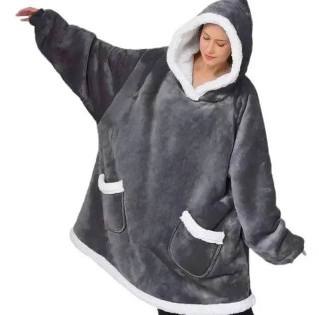 Lazy Pullover Pajamas Women's Thermal Clothes Lambswool TV Blanket Hug Hoodie TV Cold Protective Clothing Gray 1 - Shop at LoveMi