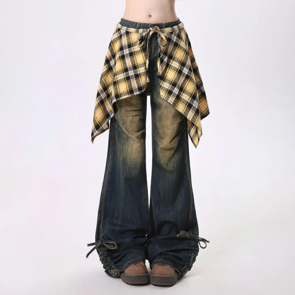 Jeans Women's Skirt Swing Outside Casual Bootcut Pants - Blue