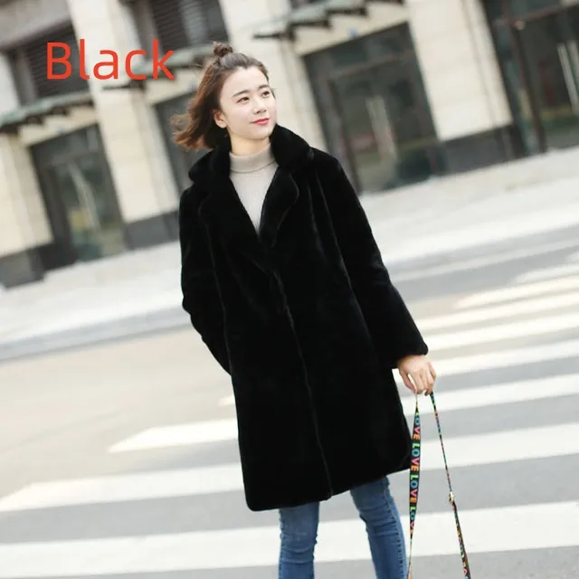 Faux fur mink women mid length women's coat Black - Shop at LoveMi