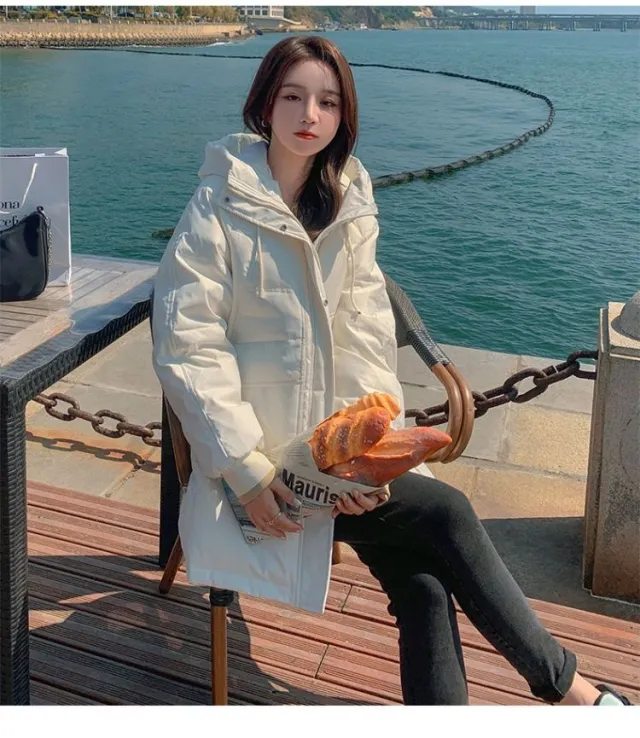Type Loose Bread Suit Hooded Padded Jacket Korean Padded Jacket Beige - Shop at LoveMi