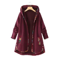 Loose and slim printed long sleeve cotton dress - Red - View 1