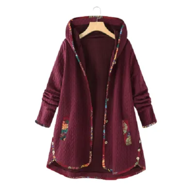 Loose and slim printed long sleeve cotton dress Red - Shop at LoveMi