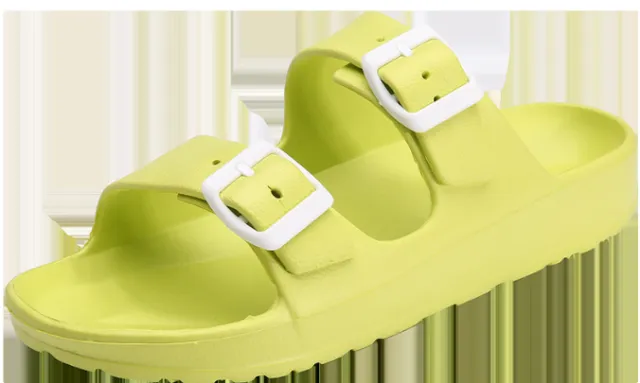 Women's Slippers Double Buckle Outer Wear Thick Bottom Non slip Beach Sandals Green - Shop at LoveMi