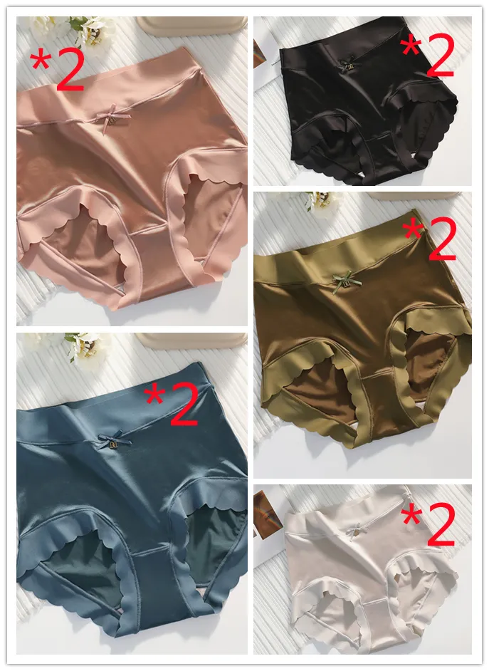 Women's Mid Waist Comfortable Satin Ice Silk Underwear - Set