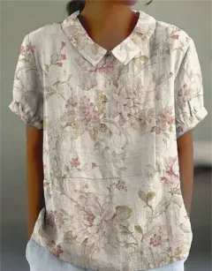 Summer Lapels Short Sleeve Elegant European And American Style Women Top - 4 Models D758-M - View 1