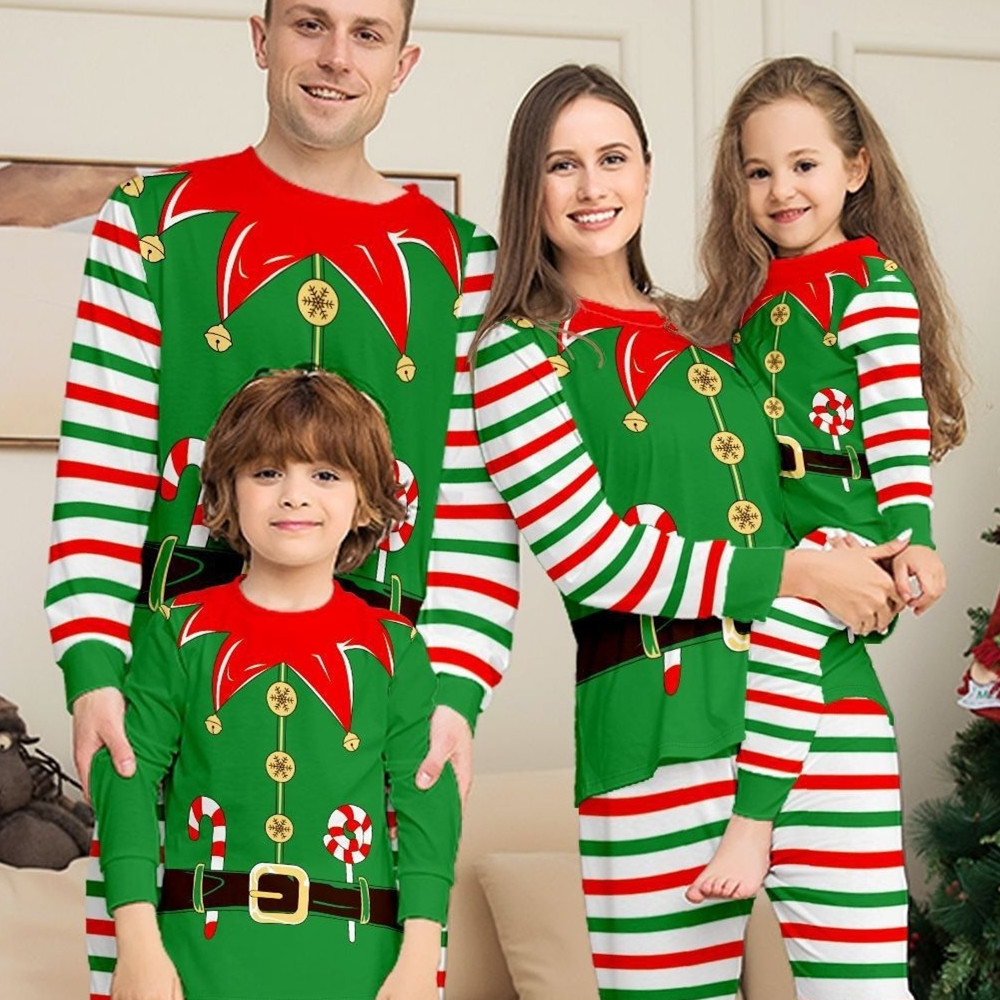 Candy Cane Bell Striped Printed Parent-child Outfit