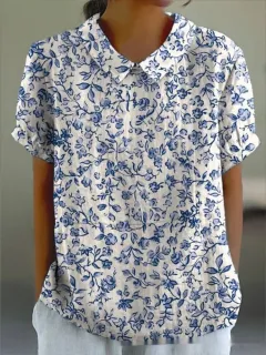 Summer Lapels Short Sleeve Elegant European And American Style Women Top - 5 Models D758-M - View 1