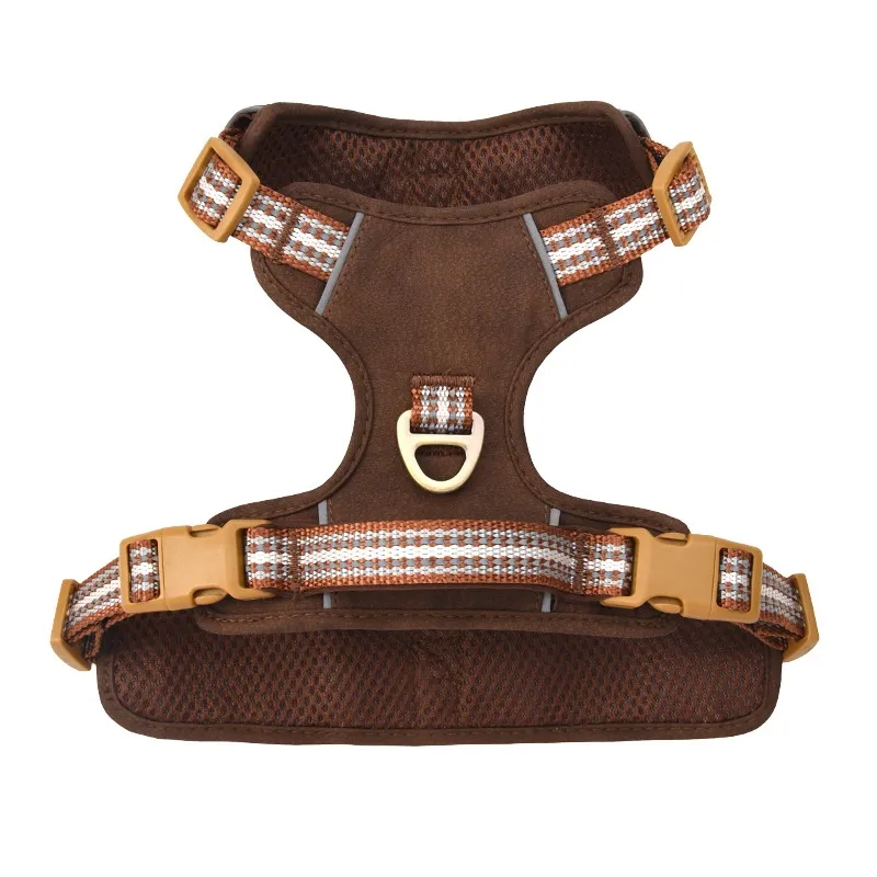 Explosion-proof Reflective Retro Leather Pet Harness - Brown