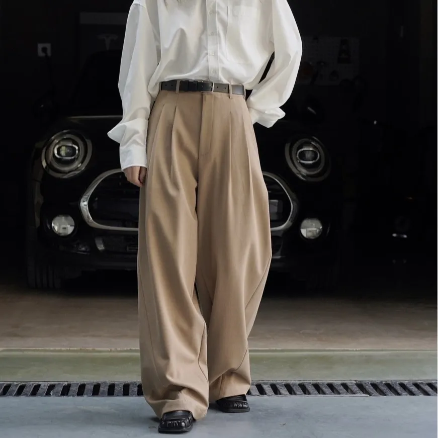 Commuter High Waist Loose Profile Texture Women's Casual Pants - Brown