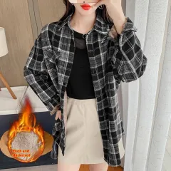 Women's Fashion New Retro Plaid Shirt Coat - Black - View 1