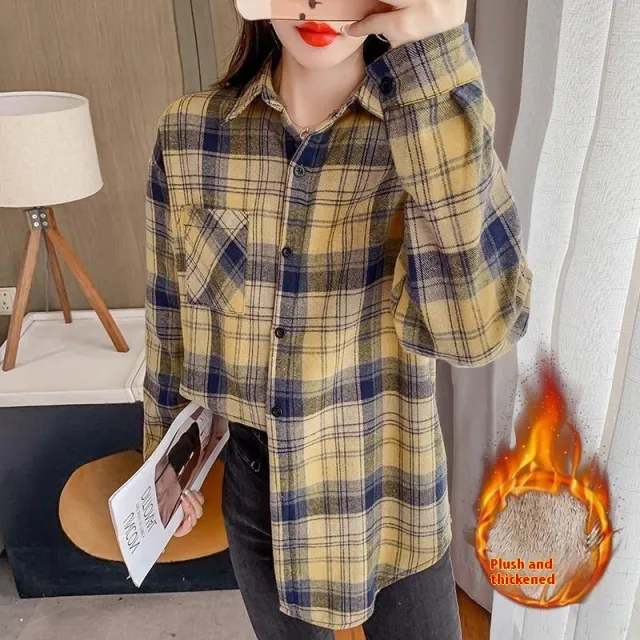 Women's Fashion New Retro Plaid Shirt Coat Yellow - Shop at LoveMi