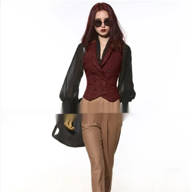 Ladies' Vest Casual Retro Slim Fit Slimming Wine Red - Shop at LoveMi
