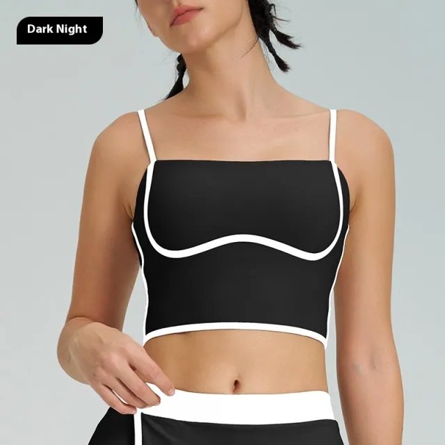 Contrast Color Fast drying Sports Vest Women's Fitness Shockproof Fixing Cup Summer High Elastic Yoga Clothes Outfit Top Dark Night Black Top - Shop at LoveMi
