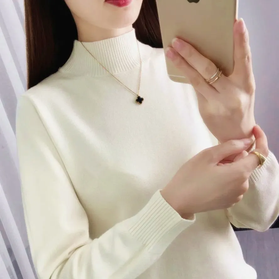 Fleece-lined Thick Turtleneck Sweater Women - Apricot Without Velvet